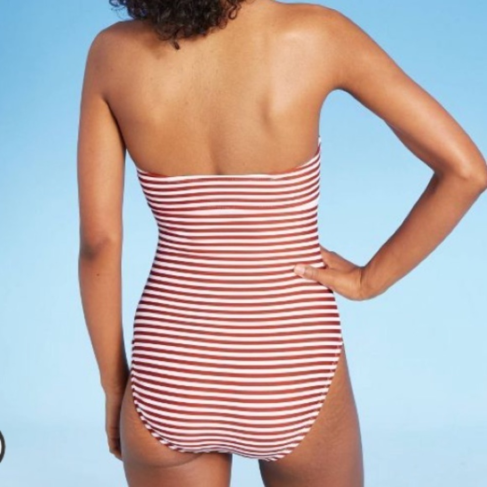 Sexy Twist front striped Bandeau one piece Swimsuit Kona Sol Large NWT - Picture 2 of 7